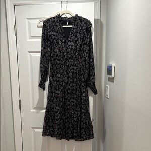 Aqua Black Floral Long Sleeve Dress